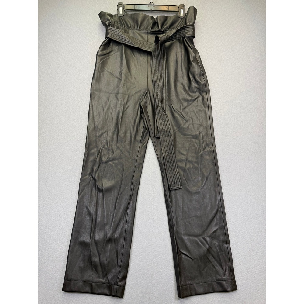 Alexis Black Faux Leather Paperbag Waist Pants High Rise Straight Leg Large